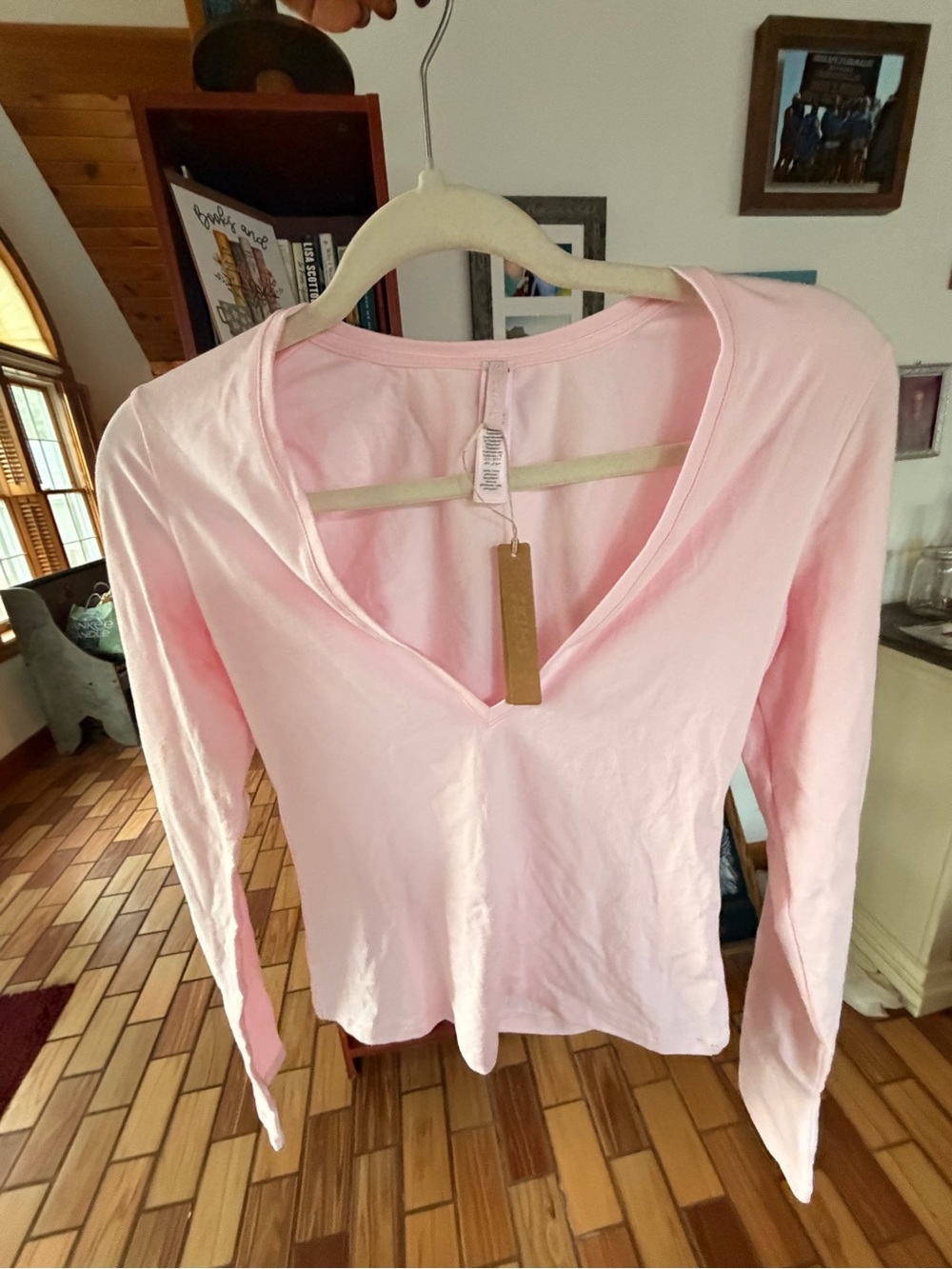 SKIMS Light Pink Long Sleeve V-Neck Top